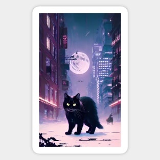 Black yule Cat at night 3 Sticker